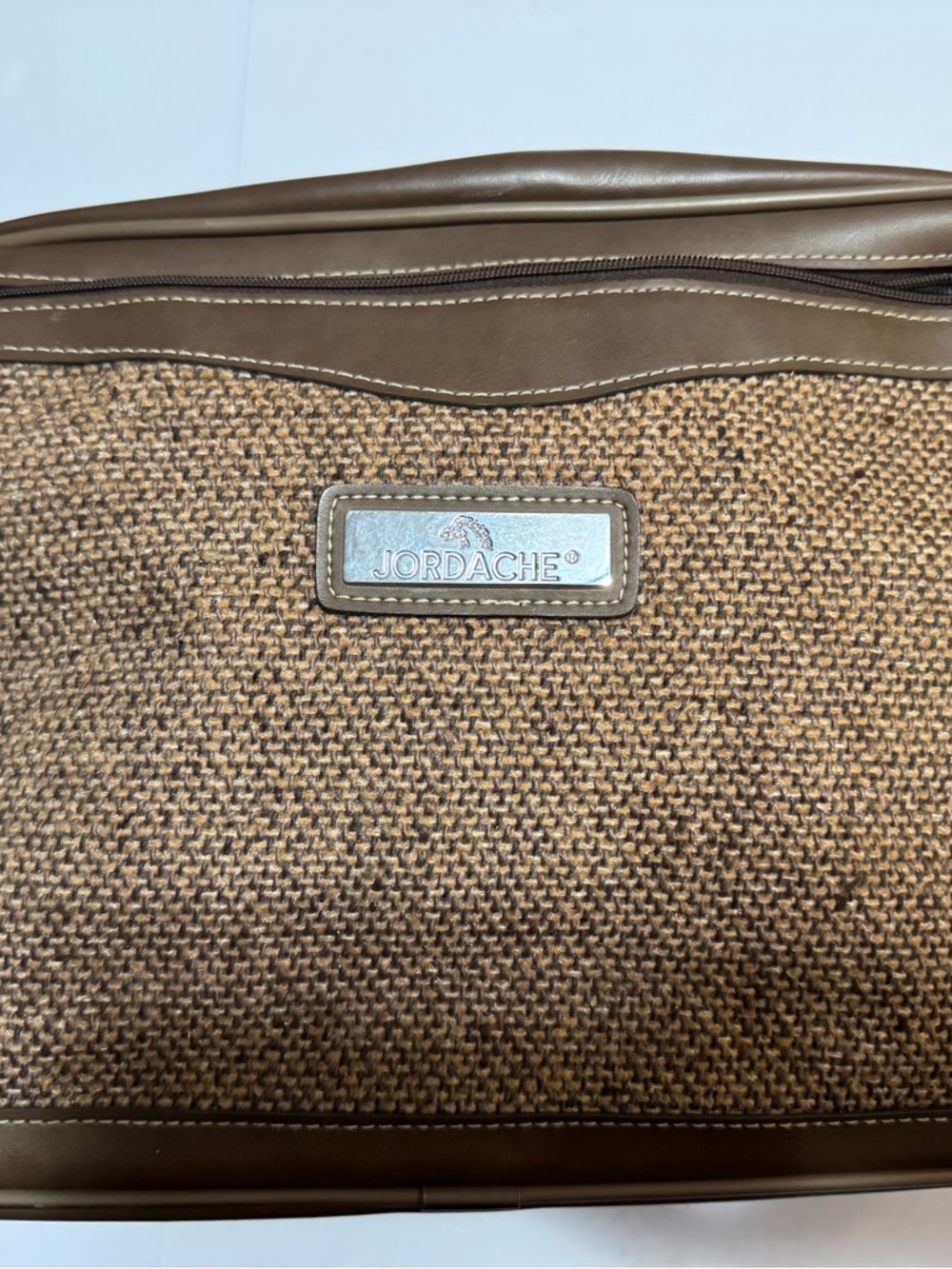 Jordache Brown Woven Messenger Bag with Leather Trim